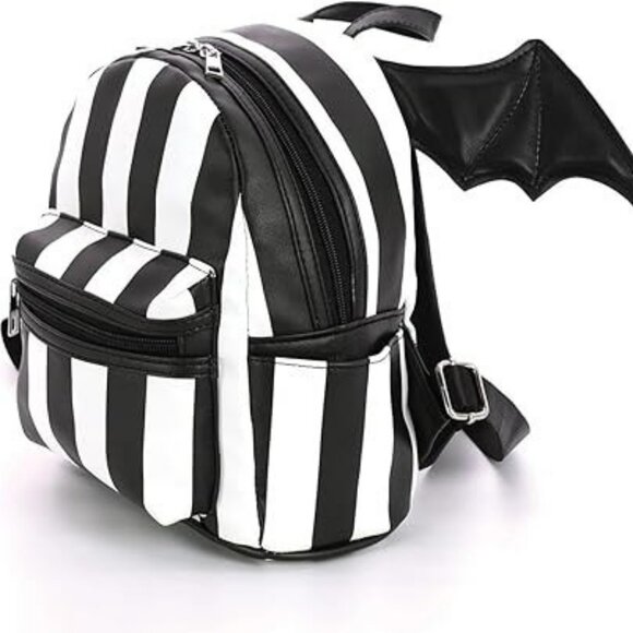 Bat Wing Striped Mini Backpack, Black and White NWT - Picture 3 of 4